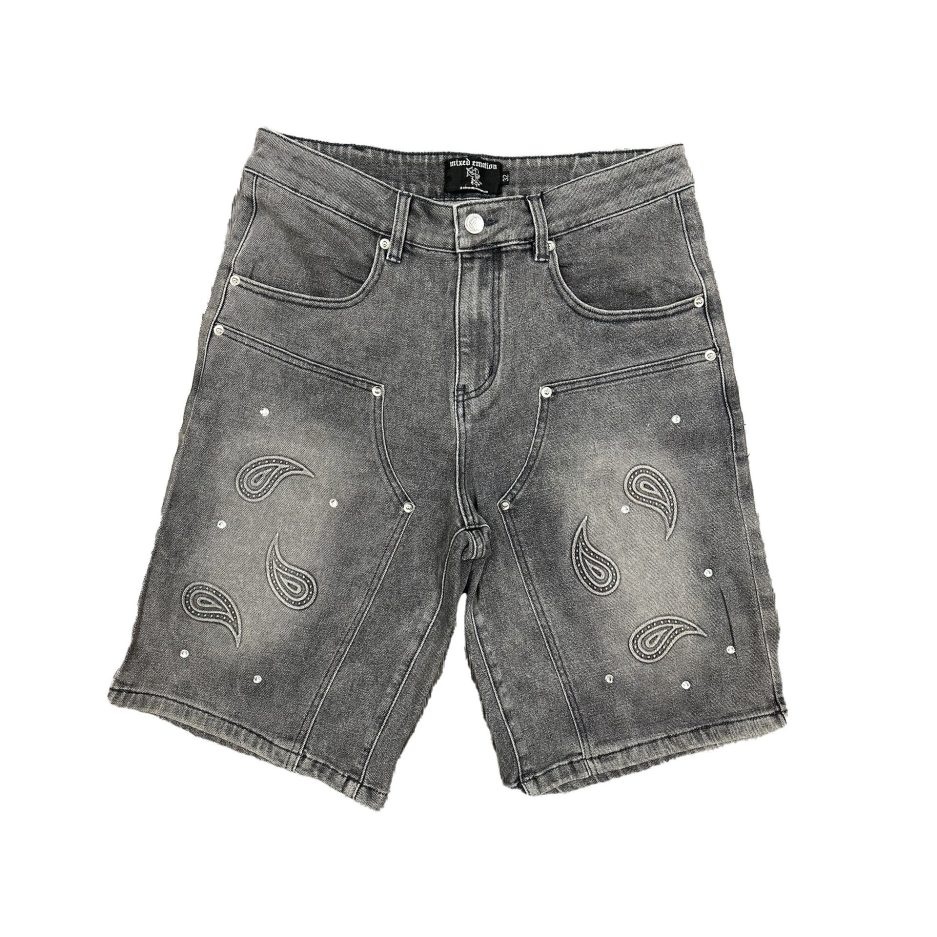 Mixed Emotion Paisley Denim Grey Shorts Mixed Emotion Paisley Denim Grey Shorts