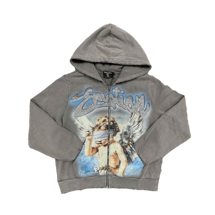 Mixed Emotional Grey Rhinestone Hoodie Mixed Emotional Grey Rhinestone Hoodie