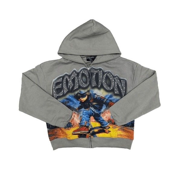 Mixed Emotional Last Grey Rhinestone Hoodie Mixed Emotional Last Grey Rhinestone Hoodie