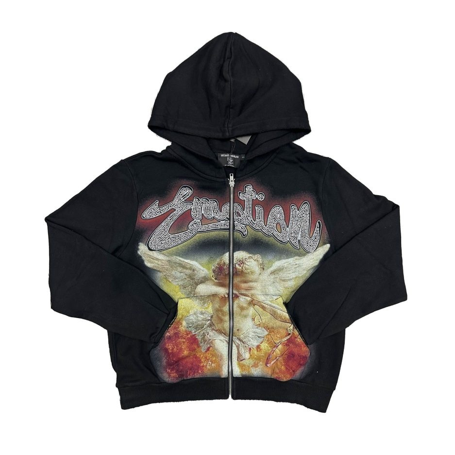 Mixed Emotional Logo Rhinestone Black Hoodie Mixed Emotional Logo Rhinestone Black Hoodie